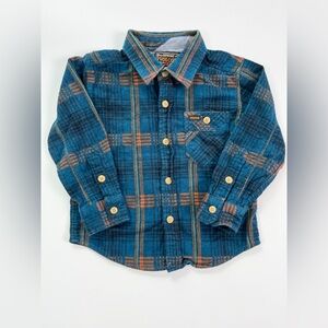 Volcom Kids Teal and Orange Plaid Button Down Flannel Shirt